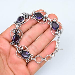 Purple Amethyst Bracelet 925 Sterling Silver Bracelet Amethyst Gemstone Handmade Bracelet Birthstone Silver Jewelry Gift Bracelets For Women