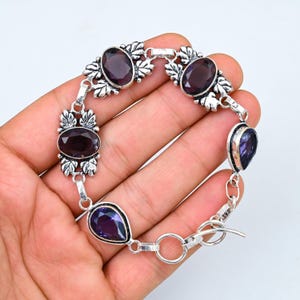 Purple Amethyst Bracelet 925 Sterling Silver Bracelet Amethyst Gemstone Handmade Bracelet Birthstone Silver Jewelry Gift Bracelets For Women
