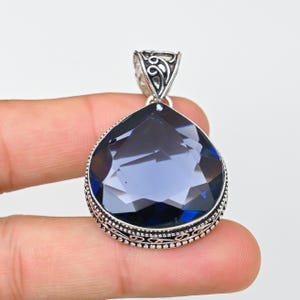 Sapphire Pendant: Vintage Sterling Silver Bohemian Jewelry