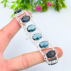 Indicolite Tourmaline Bracelet: Handmade 925 Sterling Silver Bangle