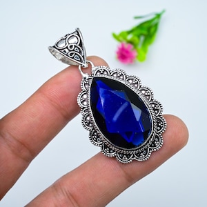 Sapphire Gemstone Pendant: Handmade 925 Sterling Silver Bohemian Jewelry