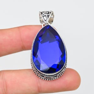 Sapphire Pendant: Vintage Sterling Silver Bohemian Jewelry