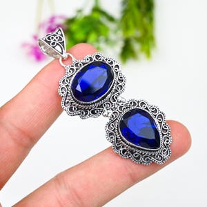 Faceted Sapphire Sterling Silver Pendant: Handmade Bohemian Jewelry