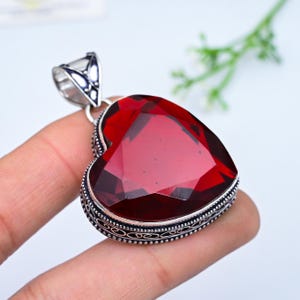 Heart Garnet Pendant: Handmade 925 Sterling Silver Jewelry