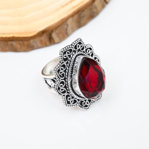 Red Garnet Ring, 925 Sterling Silver Ring, Garnet Gemstone Ring, Handmade Ring, Silver Jewelry, Statement Ring, Gift For Her, Birthday Gift