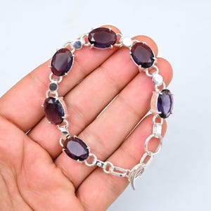 Purple Amethyst Bracelet 925 Sterling Silver Bracelet Amethyst Gemstone Handmade Bracelet Birthstone Silver Jewelry Gift Bracelets For Women