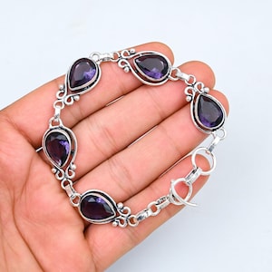 Purple Amethyst Bracelet 925 Sterling Silver Bracelet Amethyst Gemstone Handmade Bracelet Birthstone Silver Jewelry Gift Bracelets For Women