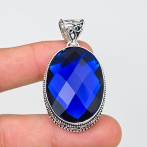 Sapphire Pendant: Vintage Sterling Silver Bohemian Jewelry