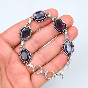 Purple Amethyst Bracelet 925 Sterling Silver Bracelet Amethyst Gemstone Handmade Bracelet Birthstone Silver Jewelry Gift Bracelets For Women