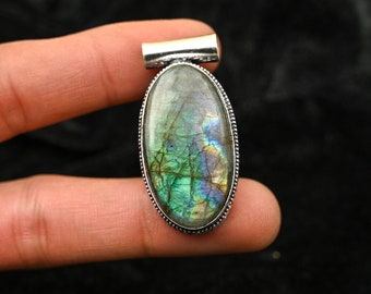 Pendentif fait main en argent sterling 925 avec pierres précieuses en labradorite, cadeaux pendentifs bijoux anciens en labradorite pour la fête des mères cadeau pour elle