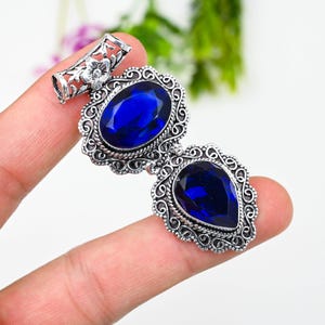 Faceted Sapphire Sterling Silver Pendant: Handmade Bohemian Jewelry