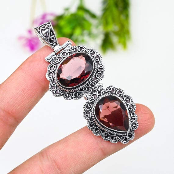 Hessonite Gemstone Vintage Silver Pendant 925 Sterling Silver