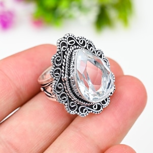 Crystal Quartz ring, statement ring, Quartz gemstone ring, 925 sterling silver ring, handmade ring for her, anniversary gift, birthday gift