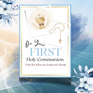 Catholic Boys First Holy Communion Card - 5x7 Portrait Orientation - Instant Download - Blank Inside for Your Message