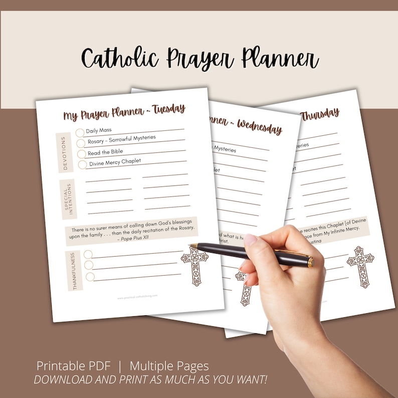 Catholic Prayer Planner Printable, Sunday Through Saturday, Earth Tones ...