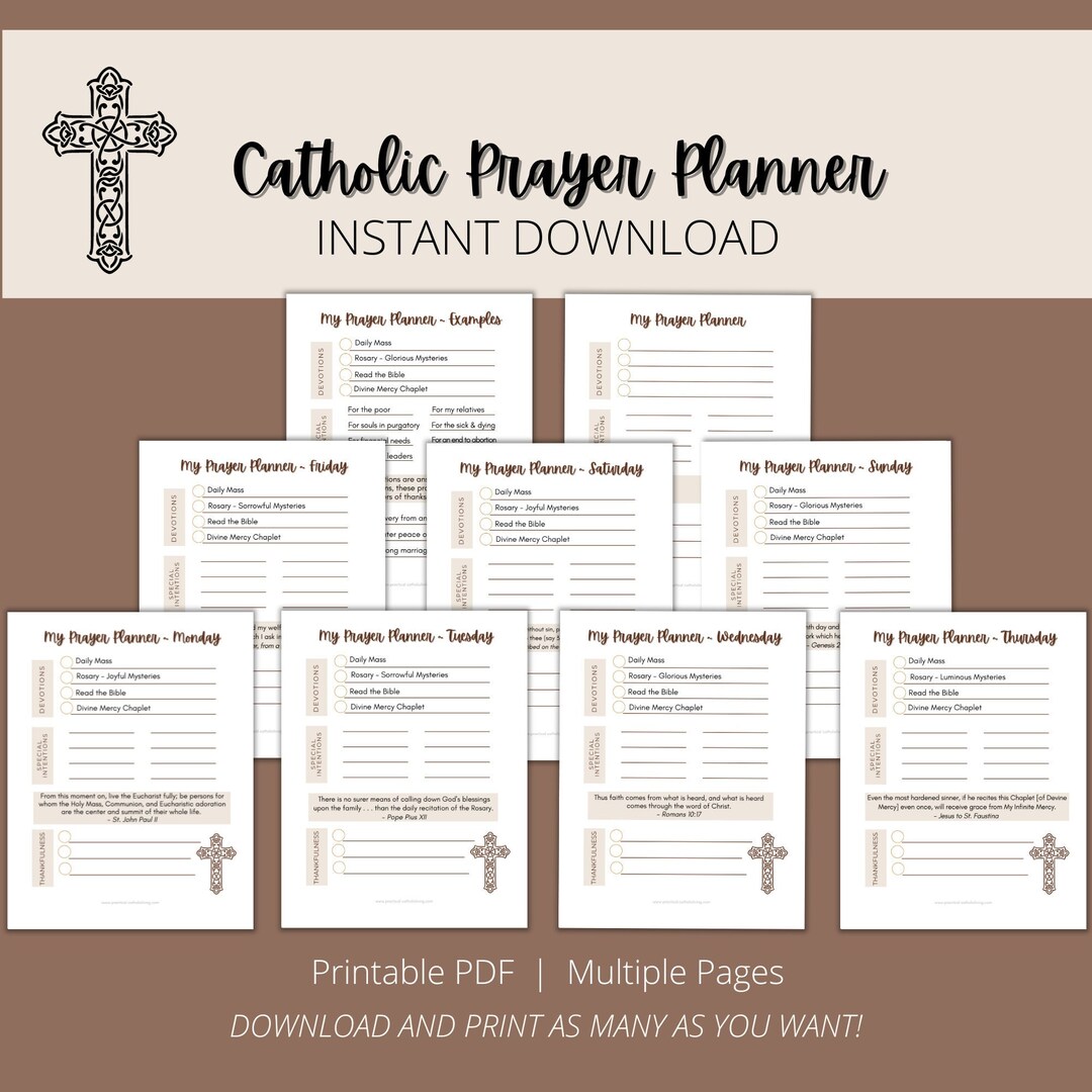 Catholic Prayer Planner Printable, Sunday Through Saturday, Earth Tones ...