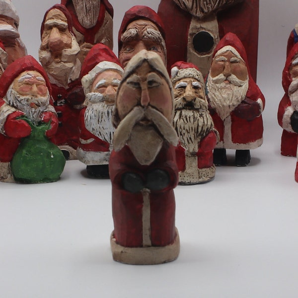 Signed Vintage style 2009 Santa Figurine Hand Painted Plaster Cast from Private Collection of Wood Carved and Painted Santas