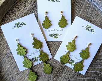 Oak Leaf Dangle Earrings | Handmade Nickel-free Earrings | Cute Plant Earrings | Nature Lover Gifts | Witchy Earrings | Laser Cut Wood
