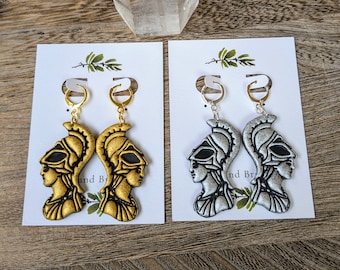 Greek Mythology Athena Goddess Huggie Hoop Earrings | Polymer Clay Athena Earrings | Greek Mythology Jewelry
