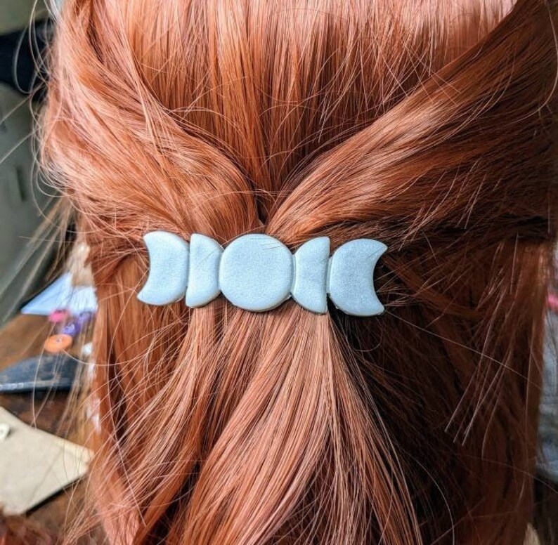 Moon Phase Hair Clips Silver Moons Pearl Moons Polymer - Etsy