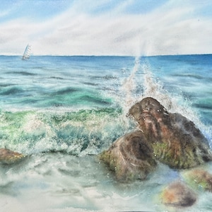Hand Painted Watercolor Painting - Summer Sea - Aquarelle Painting - Home Decor - Wall Decor - Idea for Gift