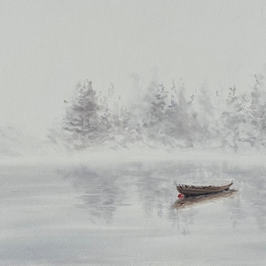 Original Hand-Painted Watercolor Painting ‘Foggy Morning at the Lake’ - Aquarelle Painting - Wall Decor - Home Decor - Idea for Gift