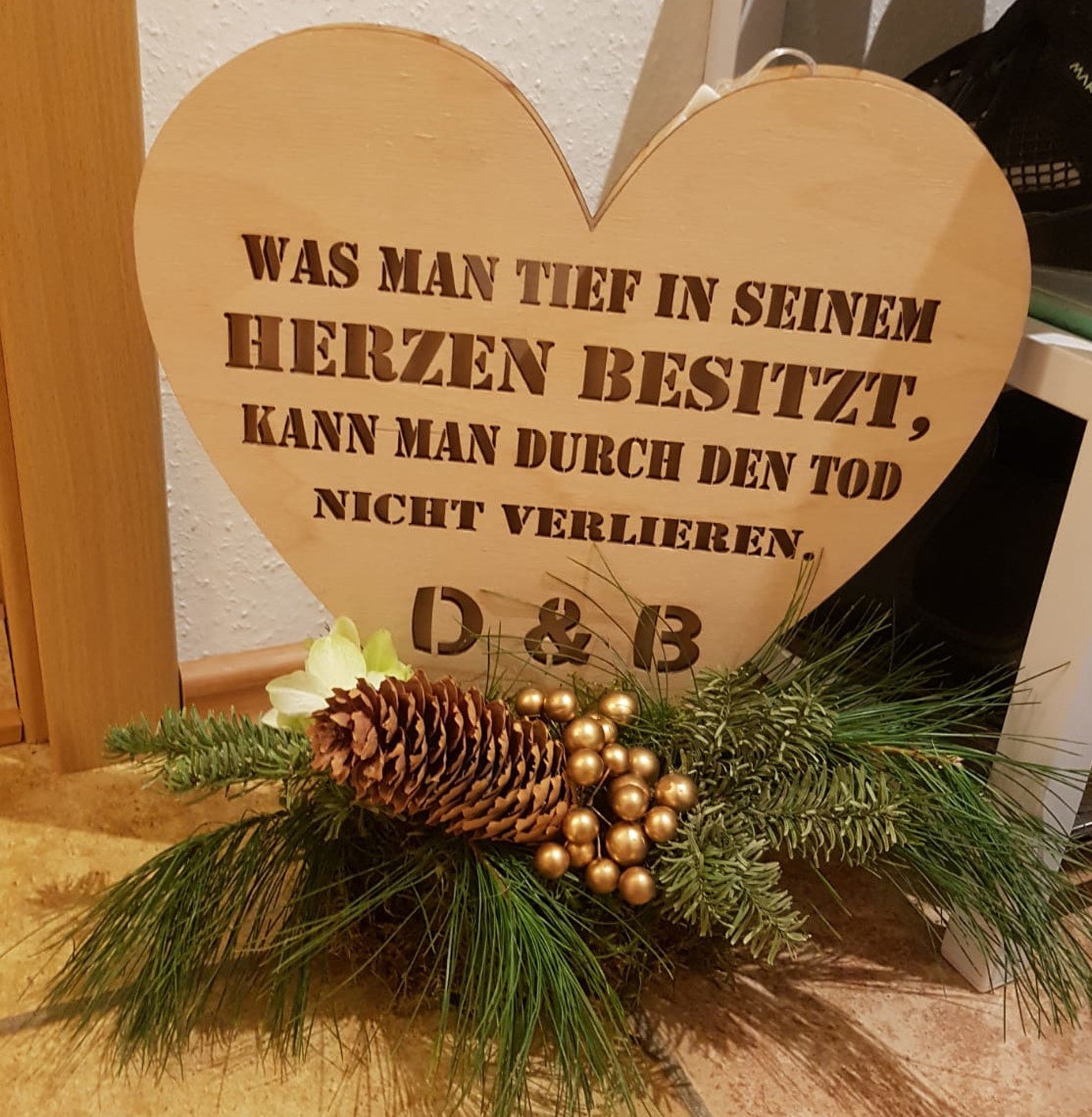 Deko Herz Holz mit Spruch Led Licht Trauerspruch Gedenken Etsy