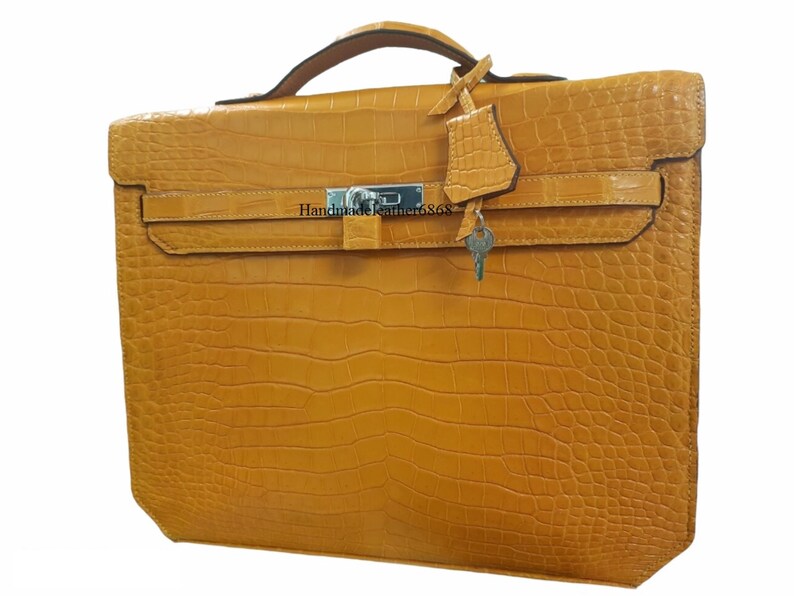 Leather Satchel businessman Briefcase Yellow Premium Genuine Belly Alligator leather Briefcase,gift for him,Leather Briefcase Men,Work Bag