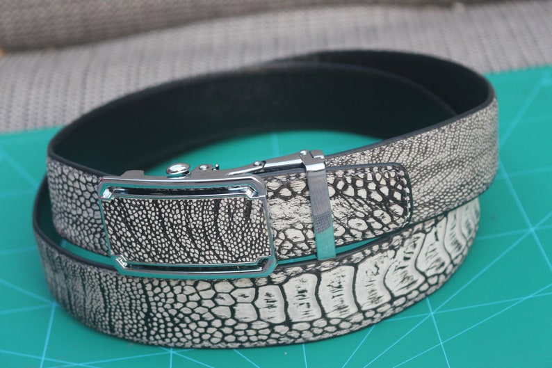 Silver Premium Genuine ostrich leather Belt Mens Buckle High quality gift for him handmade leather belt for men leather belt men
