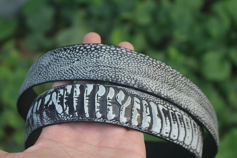 Silver Premium Genuine ostrich leather Belt Mens Buckle High quality gift for him handmade leather belt for men leather belt men