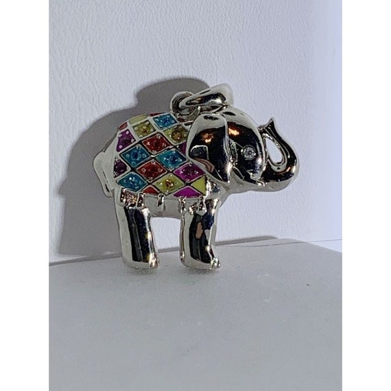 Silver tone elephant pendant enamel rhinestones - image 3