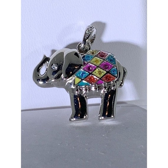 Silver tone elephant pendant enamel rhinestones - image 1