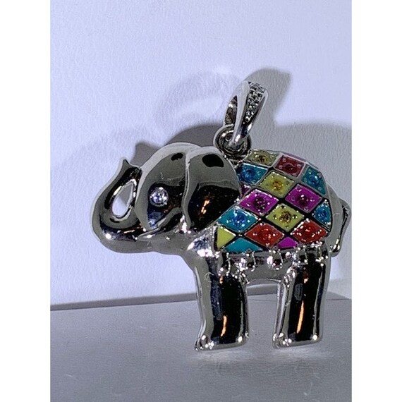 Silver tone elephant pendant enamel rhinestones - image 2