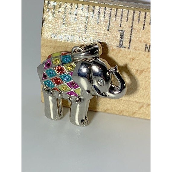 Silver tone elephant pendant enamel rhinestones - image 4