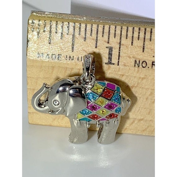 Silver tone elephant pendant enamel rhinestones - image 5