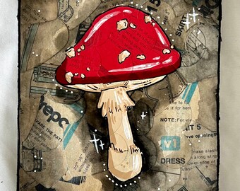 Red Cap Mushroom Original Painting on Wood