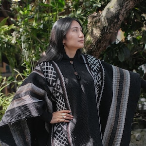 Sodalite Handmade Wool Poncho. Closed in the front with Hood. Handcrafted by Indigenous Hands. Machine Washable! Free Shipping