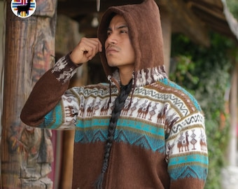Exclusive Design Alpaca Wool Jacket (Alpaca at Colorado Lagoon) Crafted by Indigenous Hands.  Gift Ideas.