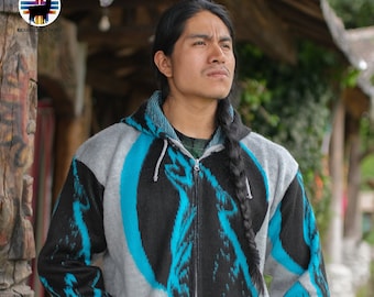 Handmade Alpaca Wool Jacket (Electric Wolf) Crafted by Indigenous Hands. Super warm and soft. Machine Washable! FREE SHIPPING! Gift Ideas