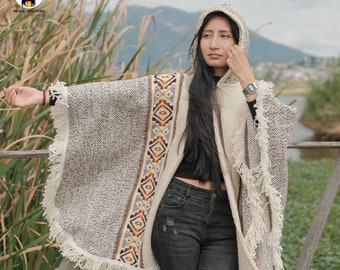 Handmade Wool Cape: Ecuadorian Hooded Poncho, Open Front