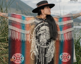 Unisex Alpaca Poncho. (Eagle Dreams ) EXCLUSIVELY HANDCRAFTED by Indigenous Hands!