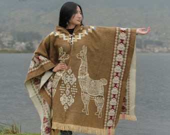 Unisex Alpaca Wool Poncho. (Khaki Alpaca) One Size. Exclusively Handcrafted by Indigenous Hands! Machine Washable. FREE SHIPPING! Gift Idaes