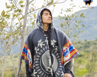 Unisex Alpaca Poncho. (Gray Grateful Dead ) EXCLUSIVELY HANDCRAFTED by Indigenous Hands! Gift Ideas