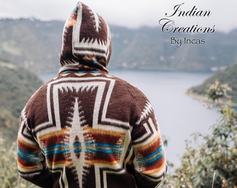 Native American Southwestern Brown Alpaca Jacket. Super warm and soft. Machine Washable. San Valentine Gift Ideas