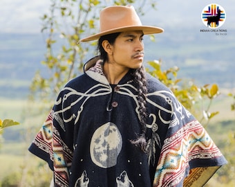 Unisex Alpaca Wool Poncho. (Wolves Howling IV)One Size.Exclusively Handcrafted by Indigenous Hands!Machine Washable.FREE SHIPPING!Gift Ideas