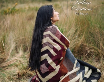 Handcrafted Alpaca Wool Blanket. (Terracotta Field) Designed by Indigenous Crafters. Soft & Warm. Machine Washable.FREE SHIPPING! Gift Ideas