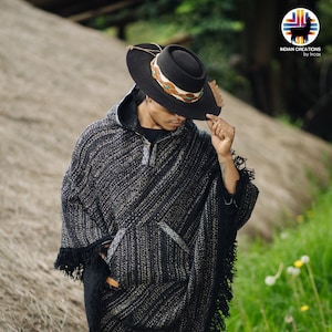 Unisex Wool Sheep Poncho. V Shaped Style. Handcrafted by
