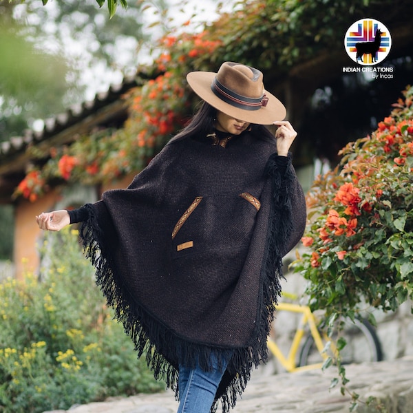 Unisex Sheep Wool poncho.V-Shaped Style. One Size.Crafted by Indigenous Hands Lightweight but Super soft and warm. FREE SHIPPING! Gift Ideas