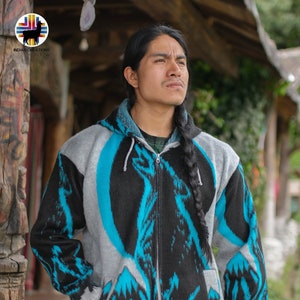 Handmade Alpaca Wool Jacket (Electric Wolf) Crafted by Indigenous Hands. Super warm and soft. Machine Washable! FREE SHIPPING! Gift Ideas