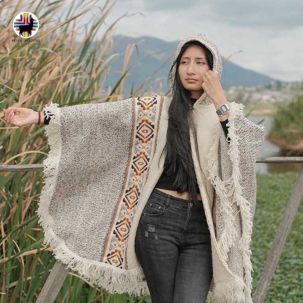 Wool Cape. EXCLUSIVE DESIGN  (Autumn Sunrise) 100% wool cape open front with Hood. Handcrafted by Indigenous Hands. Machine Washable!